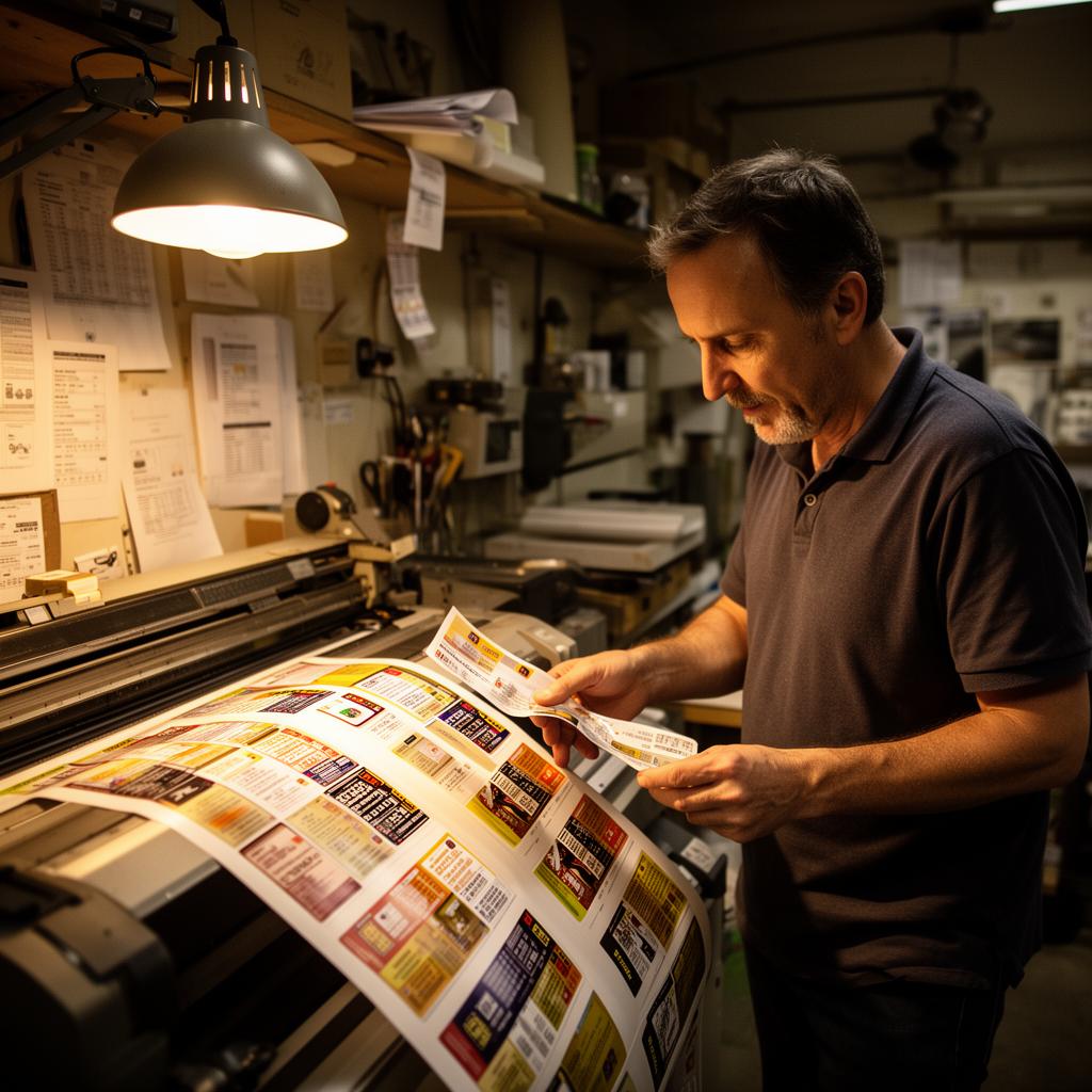 Label Guy inspecting freshly printed labels